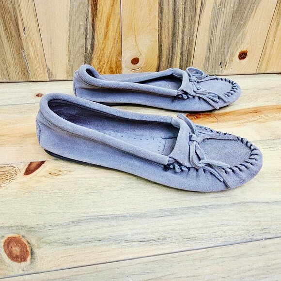 MINNETONKA Gray Suede Leather Moccasins‎ Size 8.5 - Picture 3 of 6